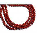 Fil 39cm 90pc environ - Perles Pierre - Jaspe Rouge Boules Facettées 3-4mm rouge marron brique