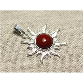 Pendant Silver 925 and Stone - Sun 28mm - Jasper Red round 10mm 