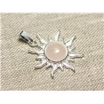 Pendentif Argent 925 et Pierre - Soleil 28mm - Quartz Rose rond 10mm 