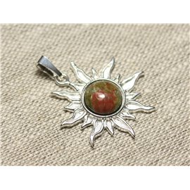 Pendant Silver 925 and Stone - Sun 28mm - Unakite round 10mm 