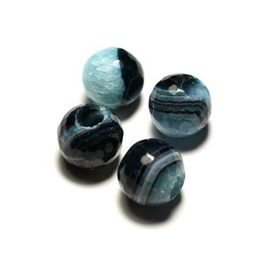 1pc - Perle de Pierre - Agate Bleue et Quartz Boules Facettées 14mm gros trou 5mm - 8741140020696 