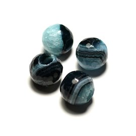 1 Stück - Steinperle - Facettenkugeln aus blauem Achat und Quarz 14 mm großes Loch 5 mm - 8741140020696 