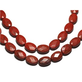 2pc - Stone Beads - Faceted Oval Red Jasper 14x10mm - 8741140019577 