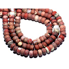 10pc - Stone Beads - Frosted Matte Red Jasper 8x5mm Rondelles - 8741140007819 