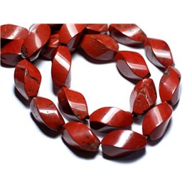 2pc - Stone Beads - Red Jasper Large Twisted Olives 20x10mm - 8741140007796 