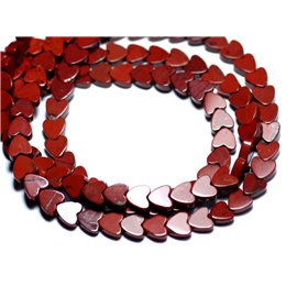 10pz - Perline di pietra - Cuori di diaspro rosso 6mm - 8741140007772 