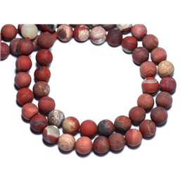 10pc - Stone Beads - Red Matte Frosted Jasper 8mm Balls - 8741140008533 