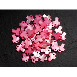 10pc - Pearls Pendants Charms Mother of Pearl Cross 12mm Red Pink Fuchsia - 8741140003446 