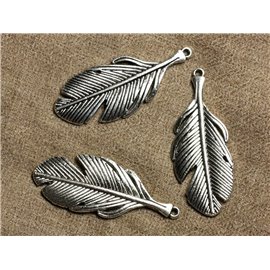 5pc - Silver Plated Rhodium Plume Pendant 53mm 4558550008497 