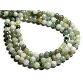 10pc - Perles Pierre - Jade Birmanie Boules 6mm Vert Pastel Amande Blanc Jaune - 7427039734042