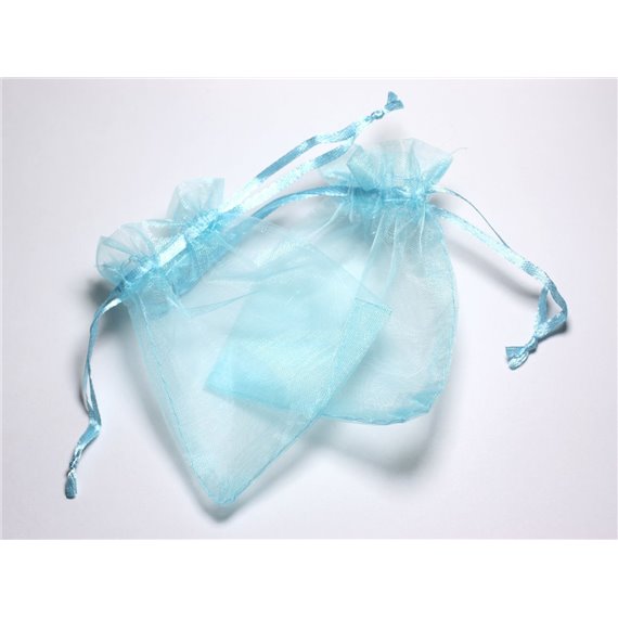 100pc - Sacs Pochettes Cadeaux Bijoux Tissu Organza 10x8cm Bleu Turquoise - 4558550088468 