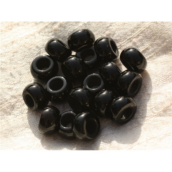 1pc - Perle de Pierre Perçage 6mm - Onyx Noir Rondelle 13x7mm   4558550015907 