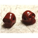 1pc - Perle de Pierre Jaspe Rouge - Crâne tête de mort 14x10mm Perçage Côté   4558550038982 