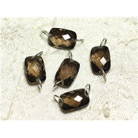 1pc - Stone Component Bead and 925 Silver - Smoky Quartz Faceted Rectangle 12x9mm 4558550001610 