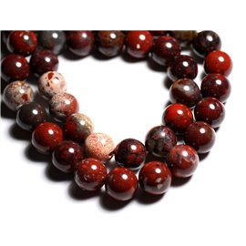 4pc - Perles Pierre Jaspe Bréchique Brescia Poppy Boules 12mm rouge marron - 4558550027108