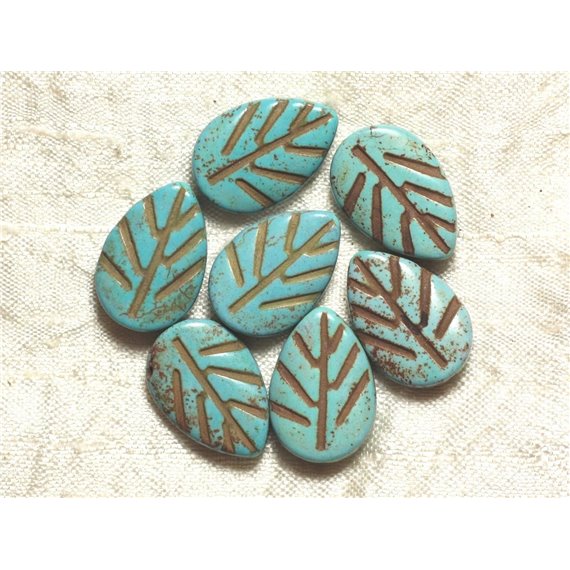 10pc - Perles Turquoise synthèse Feuilles 20mm Bleu Turquoise   4558550006905 