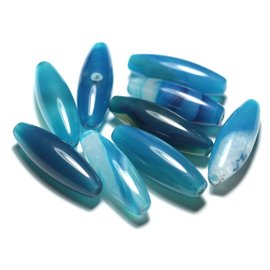 1pc - Stone Bead - Fuso di riso verde oliva agata blu 30x10mm 4558550007100 