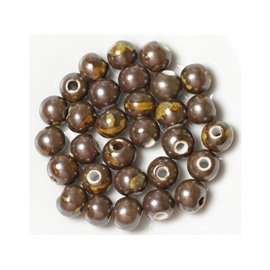 10pc - Perles Céramique Porcelaine Marron Jaune Boules 10mm   4558550010162