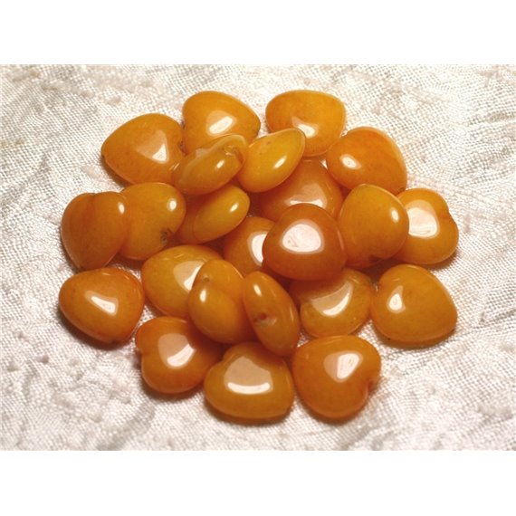 6pc - Perles de Pierre - Jade Jaune Orange Coeurs 15mm   4558550015280 