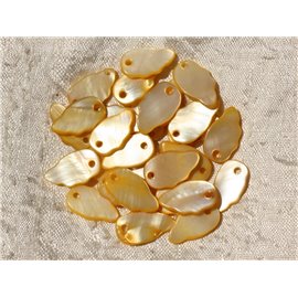 10pc - Charms Pendants Mother of Pearl Leaves or Wings 16mm Yellow 4558550016706