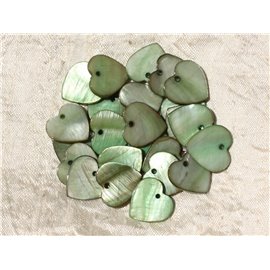 10pc - Green Mother of Pearl Pendants Charms Hearts 18mm 4558550018564