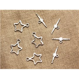 50pc - Toogle T Clasps Silver Metal Star 20mm 4558550021830