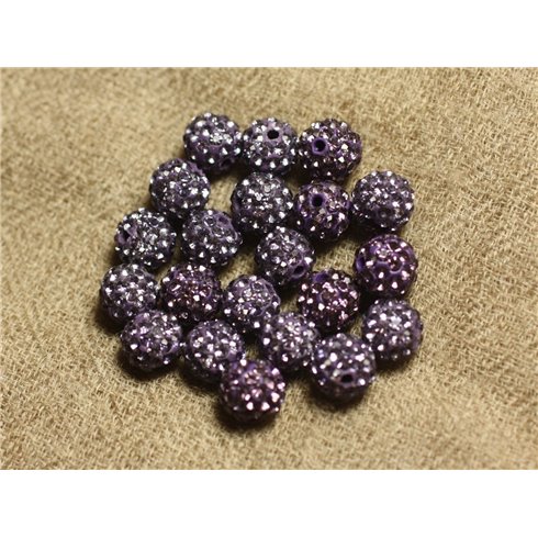 10pc - Perle Polymère et Strass Verre 8mm Violet et Mauve   4558550022721 