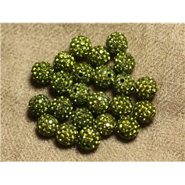 10pz - Perla polimerica e Strass in vetro 10mm Verde oliva 4558550022936 