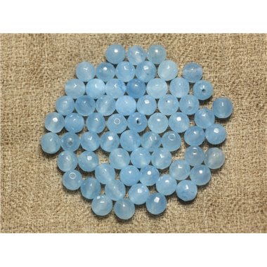 20pc - Perles de Pierre - Jade Boules Facettées 6mm Bleu Ciel -  4558550023223 