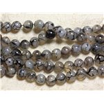 10pc - Perles de Pierre - Agate Boules 10mm Veine de Dragon Gris et Noir craquelé - 4558550024558