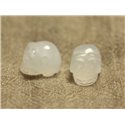 1pc - Perle de Pierre Jade Blanche - Crâne tête de mort 14x10mm Perçage Côté   4558550025647