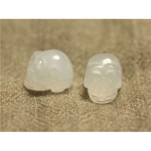 1pc - Perle de Pierre Jade Blanche - Crâne tête de mort 14x10mm Perçage Côté   4558550025647