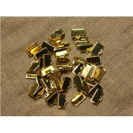 20pc - Tapas de cuero y tela sin níquel metal dorado 10x6mm 4558550025777