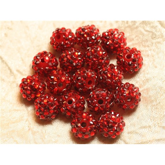 5pc - Perles Shamballas Résine 14x12mm Rouge   4558550026507