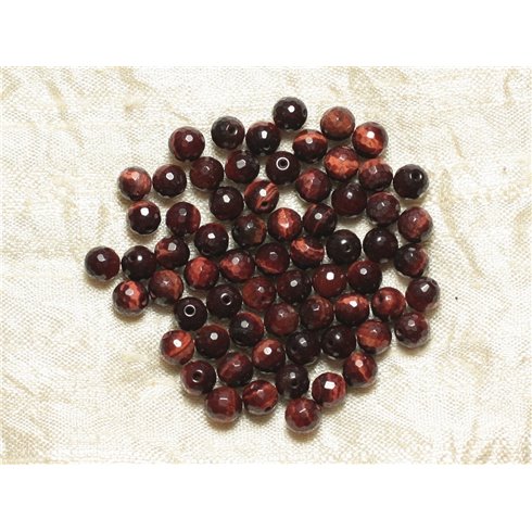 10pc - Perles de Pierre - Oeil de Taureau Rouge Boules Facettées 6mm - 7427039733137