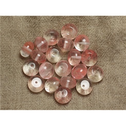 10pc - Perles de Pierre - Quartz Cerise Rondelles 12x9 mm - 4558550036421 