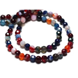 Thread 39cm approx 89pc - Stone Beads - Agate Faceted Balls 4mm Multicolor 