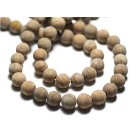 Thread 39cm approx 48pc - Stone Beads - Yellow Beige Wood Jasper 8mm Balls Matt Sanded Frosted 