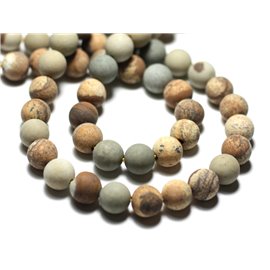 Thread 39cm 45pc approx - Stone Beads - Jasper Landscape Beige Yellow Gray Balls 8mm Matt Sanded 