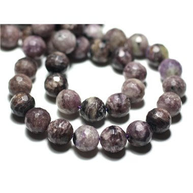 Fil 39cm 39pc env - Perles de Pierre - Charoïte Violet Mauve Noir Boules Facettées 10mm 