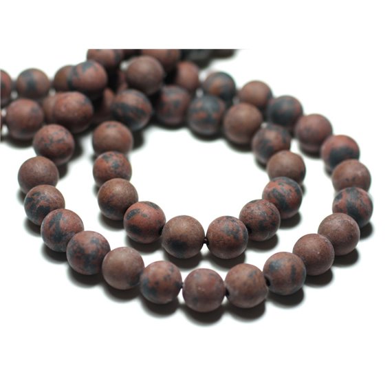 Fil 39cm 45pc env - Perles de Pierre - Obsidienne Marron Acajou Mahogany Boules 8mm Mat Sablé Givré 