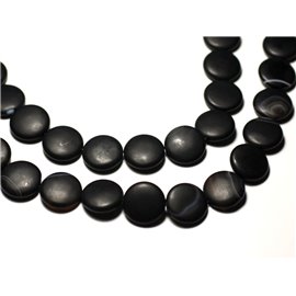 Faden 39cm ca. 25pc - Steinperlen - Mattschwarz geschliffener gefrosteter Onyx Paletten 16mm 