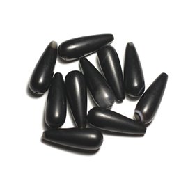 Thread 39cm approx 14pc - Stone Beads - Matte black sanded frosted onyx Drops 30x10mm 