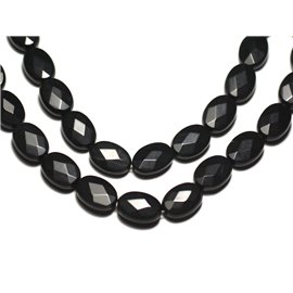 Thread 39cm 32pc approx - Stone Beads - Matte black sandblasted frosted onyx Faceted Oval 14x10mm 