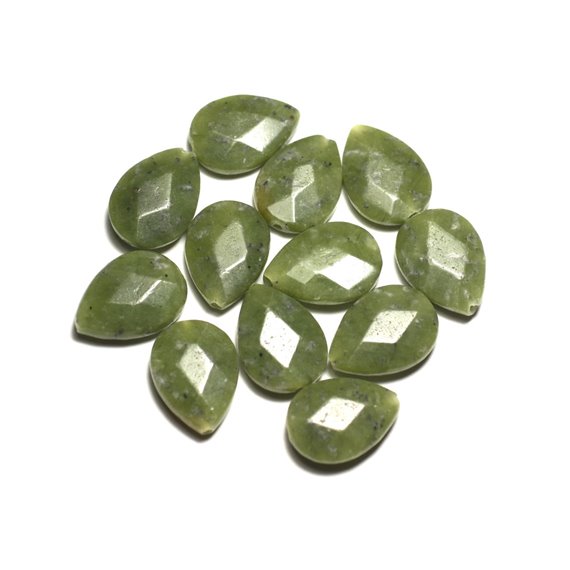 Fil 39cm 22pc env - Perles de Pierre - Jade Nephrite Canada Gouttes Facettés 18x13mm 