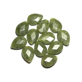 Hilo 39cm 22pc aprox - Cuentas de piedra - Jade Nephrite Canada Gotas facetadas 18x13mm 