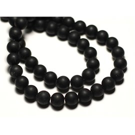 Thread 39cm 46pc approx - Stone Beads - Black jasper matt sandblasted frosted 8mm balls 