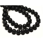 Fil 39cm 46pc env - Perles de Pierre - Jaspe Noire mat sablé givré Boules 8mm 