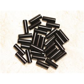 Thread 39cm 29pc approx - Stone Beads - Black Onyx Tubes Columns 13x4mm 