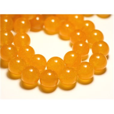 Fil 39cm 27pc env - Perles de Pierre - Jade Boules 14mm Jaune Moutarde Safran 